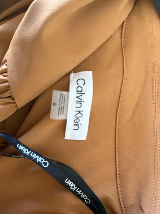 Calvin Klein Camel Midi Shirtdress with Black Belt - Picture 4 of 6